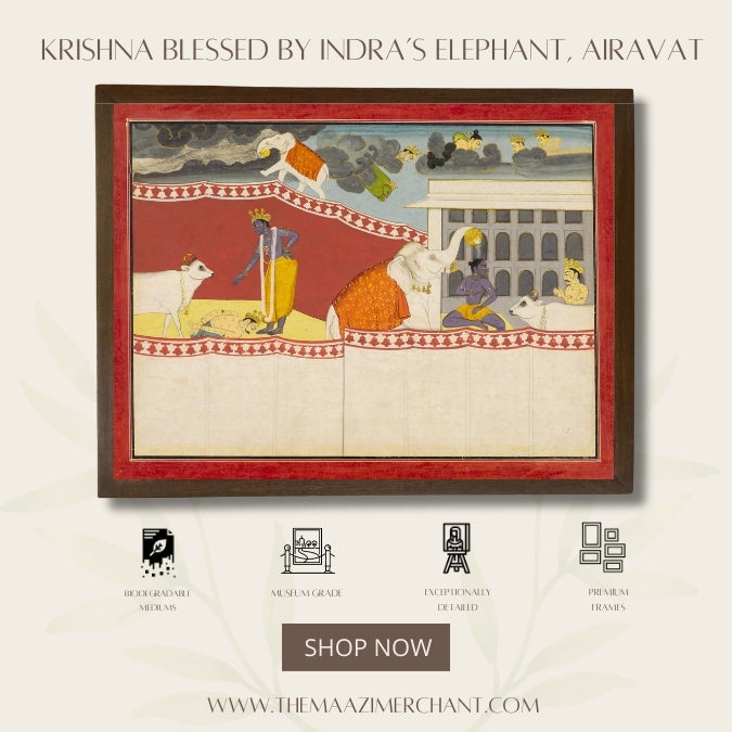 Krishna blessed by Indra's elephant, Airavat