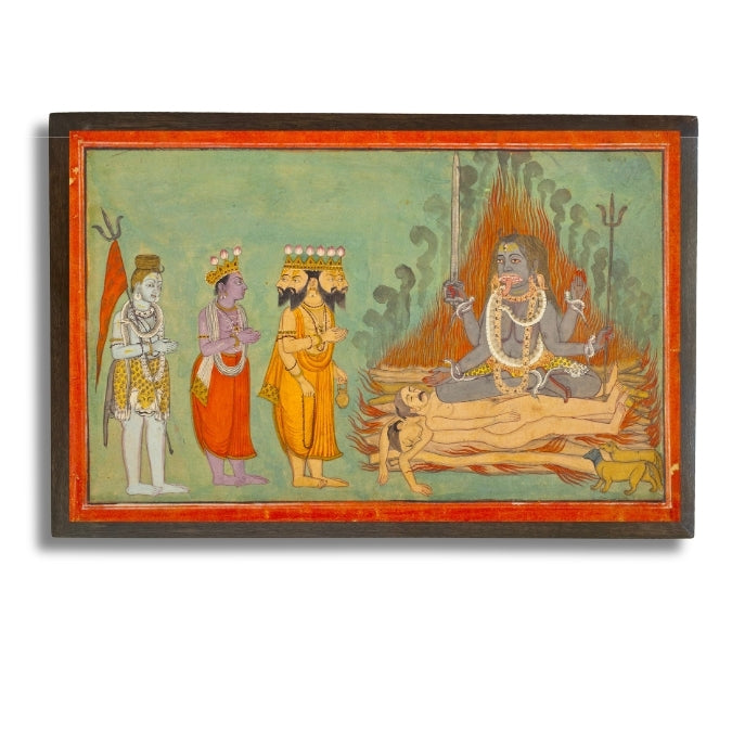 Shiva, Vishnu, Brahma adoring Kali