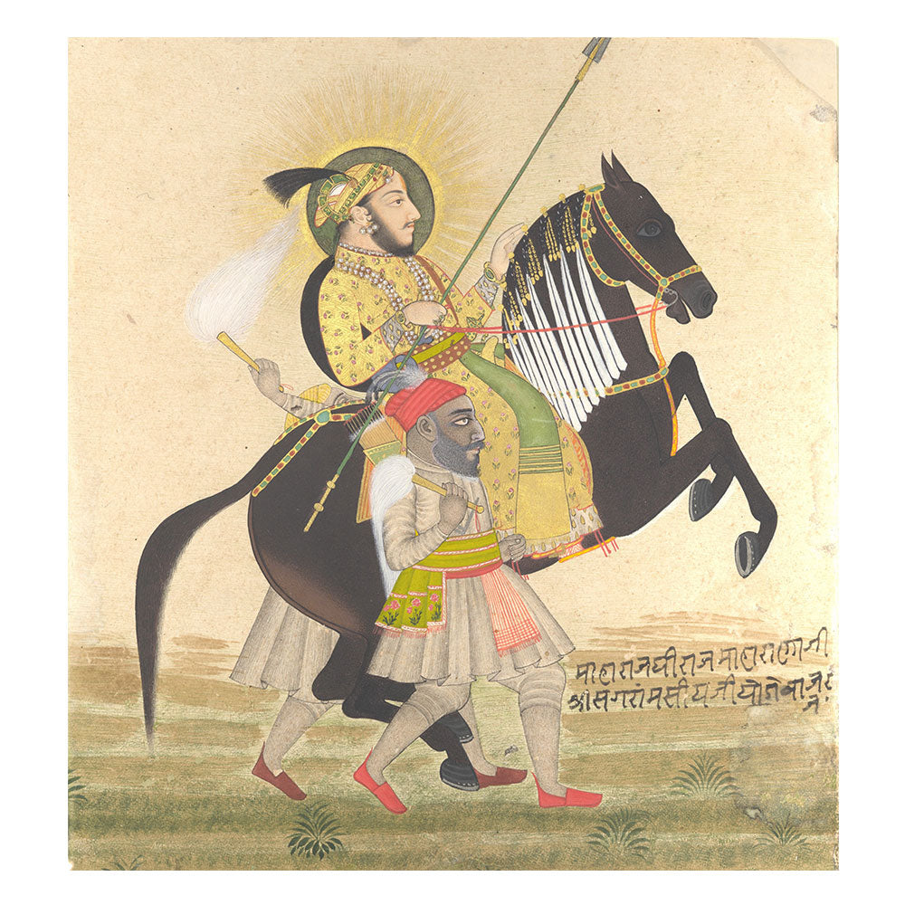 Maharana Sangram Singh riding a prized stallion