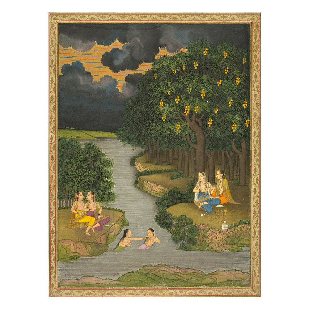 Women enjoying the river at the forest's edge