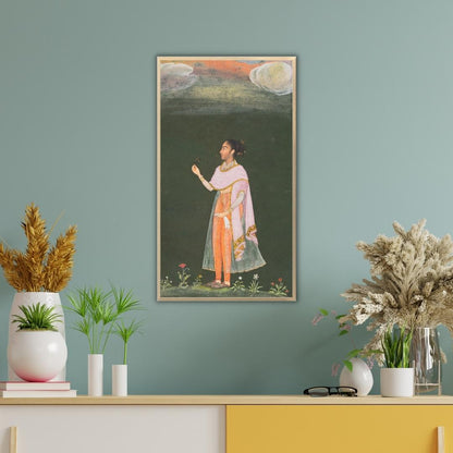 A woman at the court of bikaner holding a flower