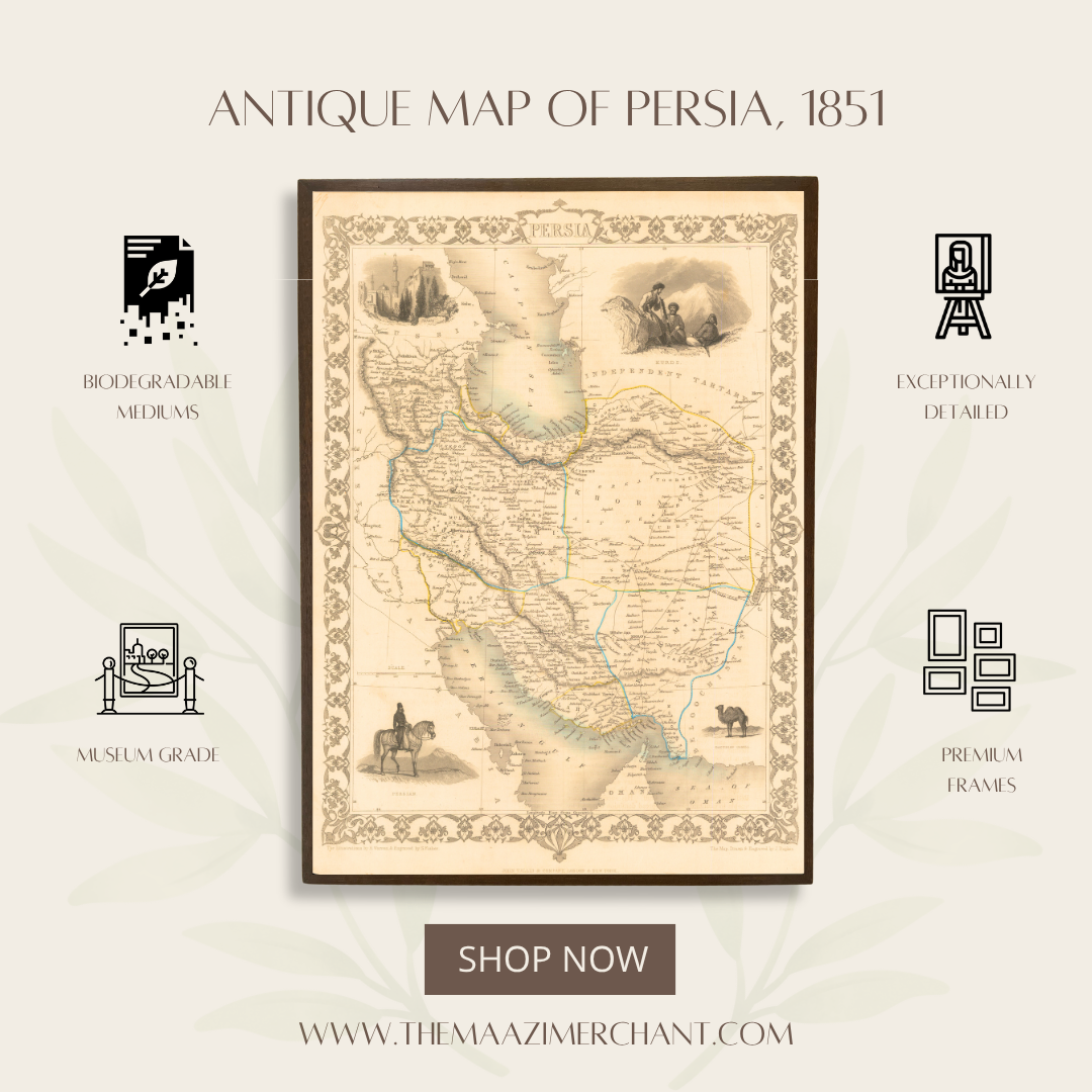 Antique Map of Persia, 1851