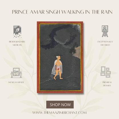 Prince Amar Singh walking in the rain