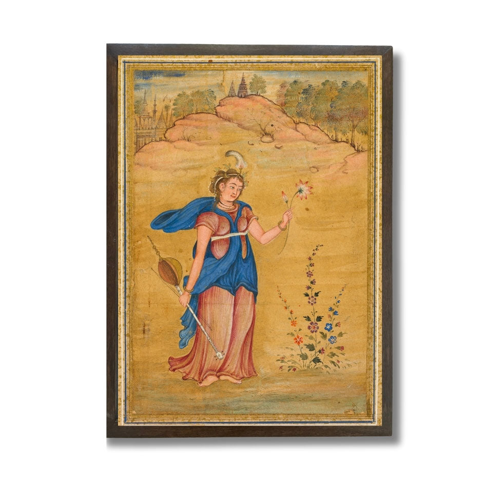 Female figure holding a four-stringed "Khuuchir" and a lotus