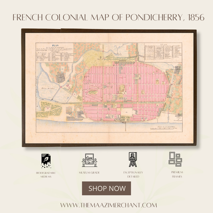 French Colonial Map of Pondicherry, 1856