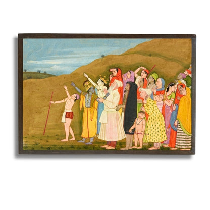 Krishna and his people admire a solar eclipse