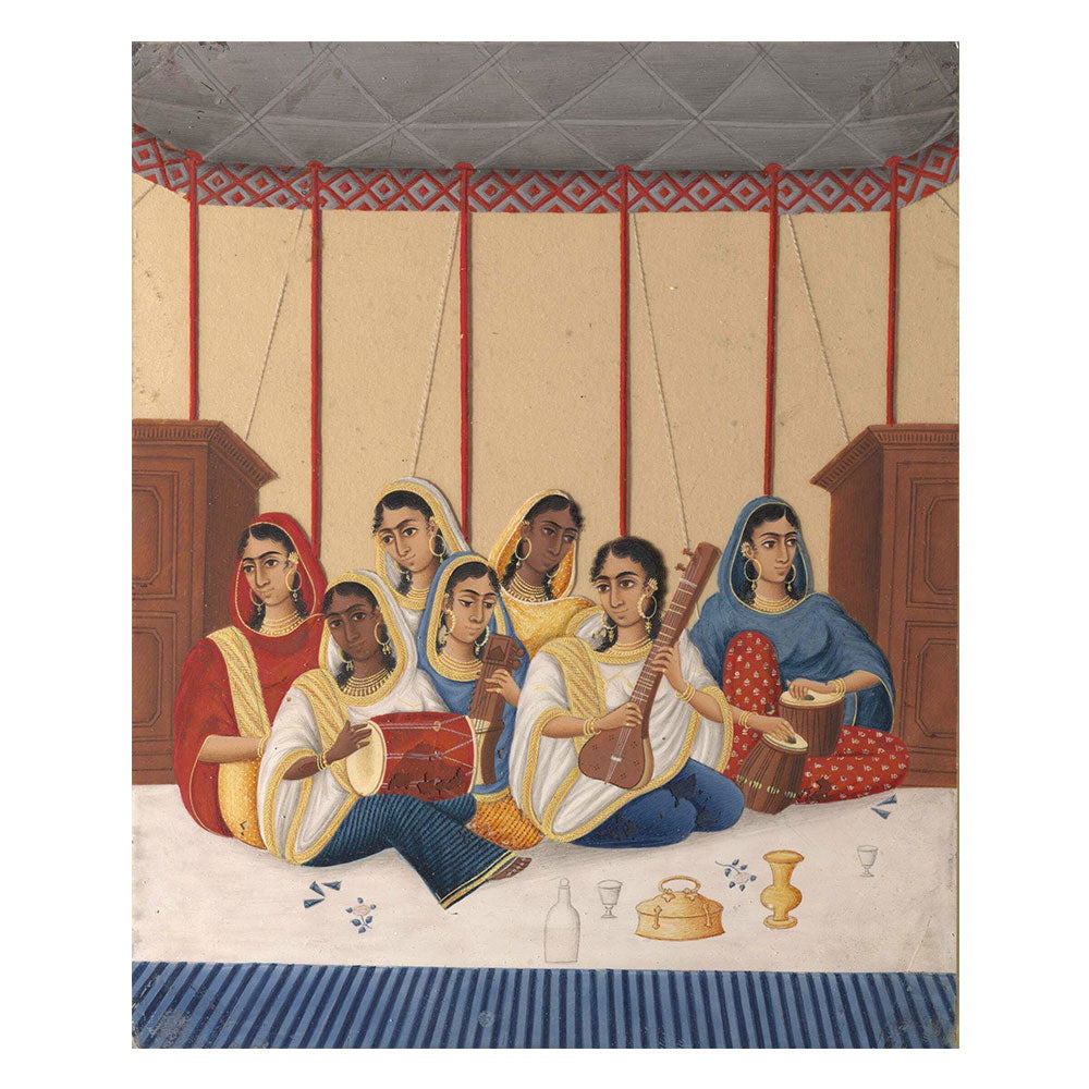 Shiva Lal's Seven female musicians under a canopy